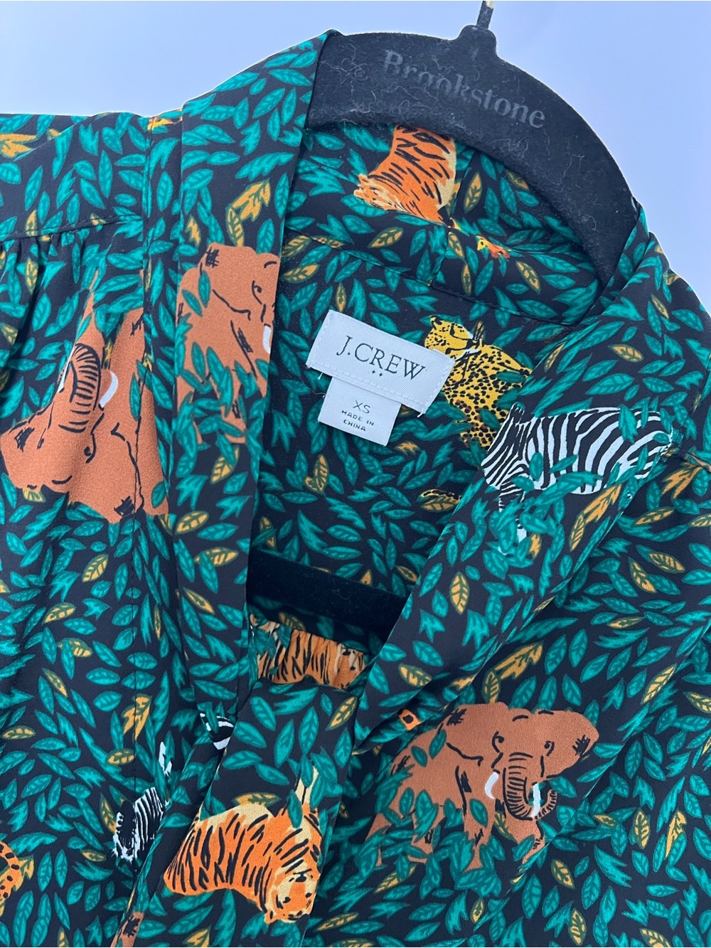J. Crew Dark Green Safari-Print Button-Down Shirt